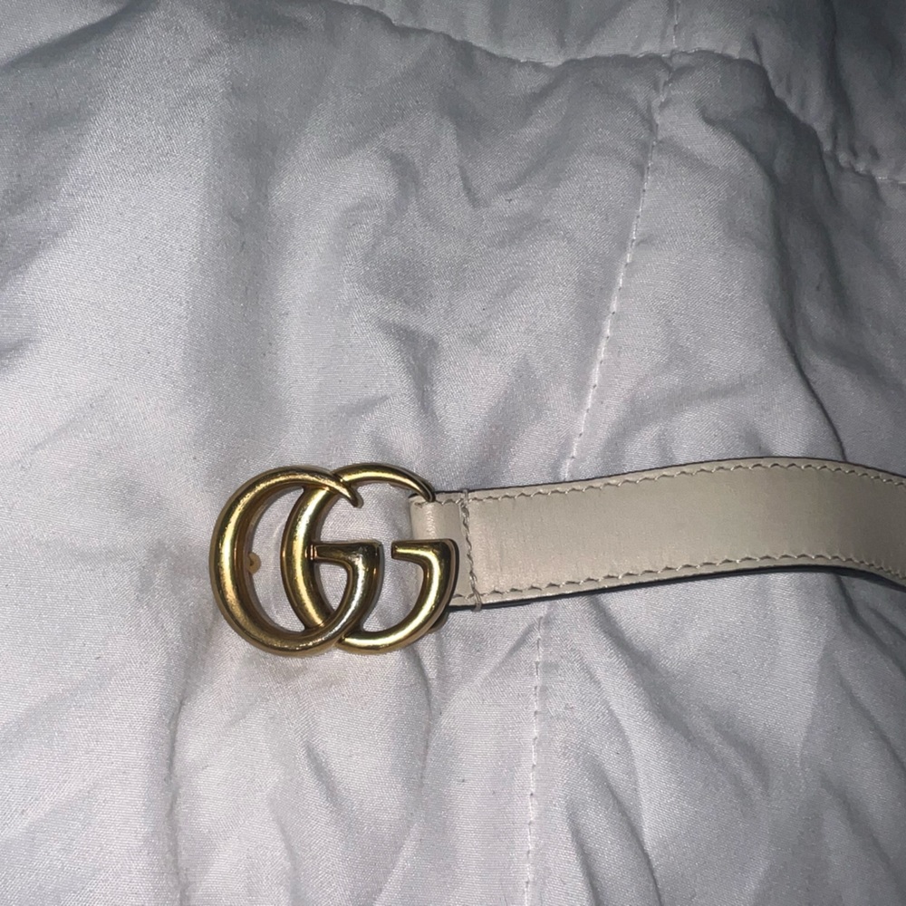 Leather belt with Double G buckle - White